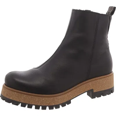 Taos Downtown Womens Leather Lug Sole Ankle Boots In Black