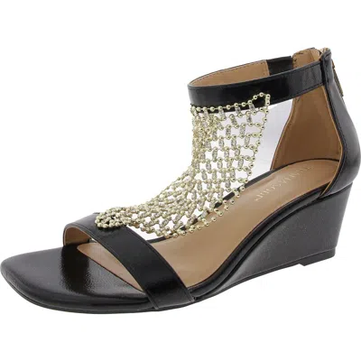 Taos Sheila Womens Leather Cork Wedge Sandals In Black