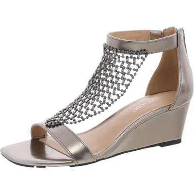 Taos Sheila Womens Leather Cork Wedge Sandals In Silver
