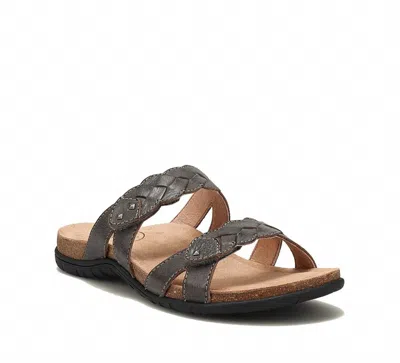 Taos Women's Braidie Leather Slide Sandal In Dark Grey In Black