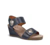 Taos Women's Carousel 3 Leather Wedge Sandal In Dark Blue Leather In Blue