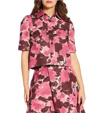 Tara Jarmon Carolane Floral Point Collar Top In Multi In Animal Print