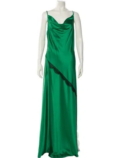 Pre-owned Tara Jarmon Cowl Neck Long Dress In Green