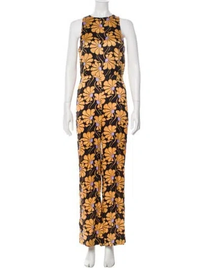 Pre-owned Tara Jarmon Floral Print Crew Neck Jumpsuit In Yellow