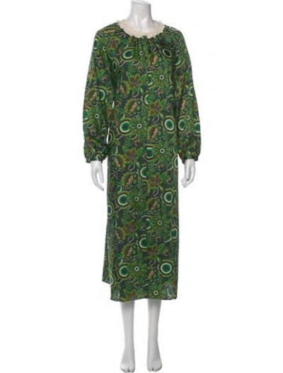 Pre-owned Tara Jarmon Floral Print Long Dress In Green