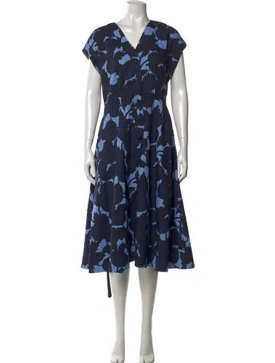 Pre-owned Tara Jarmon Floral Print Midi Length Dress In Blue