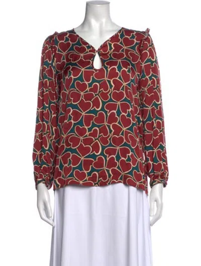 Pre-owned Tara Jarmon Floral Print V-neck Blouse In Red