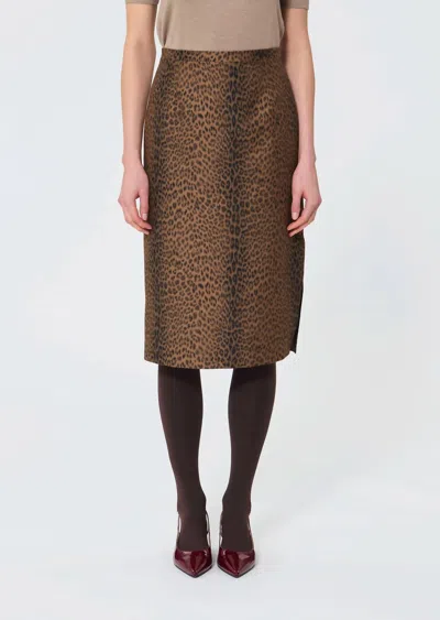 Tara Jarmon Jaden Leopard Print Pencil Skirt In Hazelnut In Brown