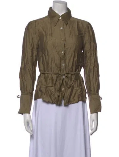 Pre-owned Tara Jarmon Long Sleeve Blouse In Green