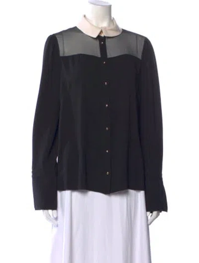 Pre-owned Tara Jarmon Long Sleeve Button-up Top In Black