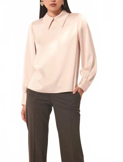 Tara Jarmon Long Sleeve Silk Top In Champagne In Pink