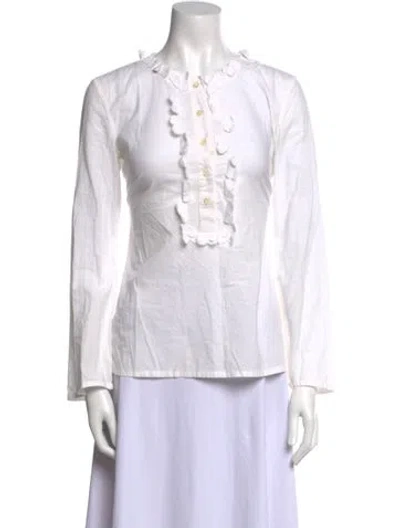 Pre-owned Tara Jarmon Mock Neck Long Sleeve Tunic In White