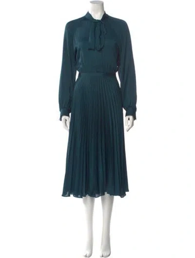 Pre-owned Tara Jarmon Mock Neck Midi Length Dress In Blue