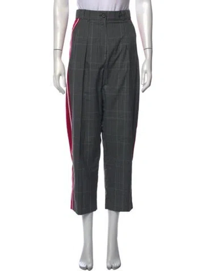 Pre-owned Tara Jarmon Plaid Print Straight Leg Pants In Grey