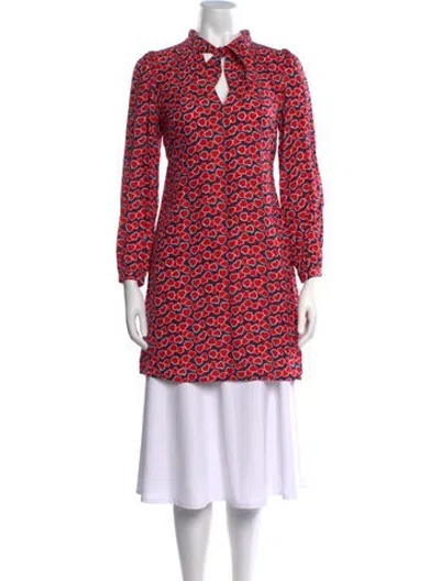 Pre-owned Tara Jarmon Printed Tie Neck Tunic In Red