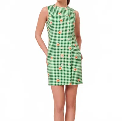 Tara Jarmon Raphia Canvas Mini Dress In Green Gingham In Multi