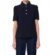 Tara Jarmon Short-sleeved Polo With Jewel Buttons In Navy Blue In Black