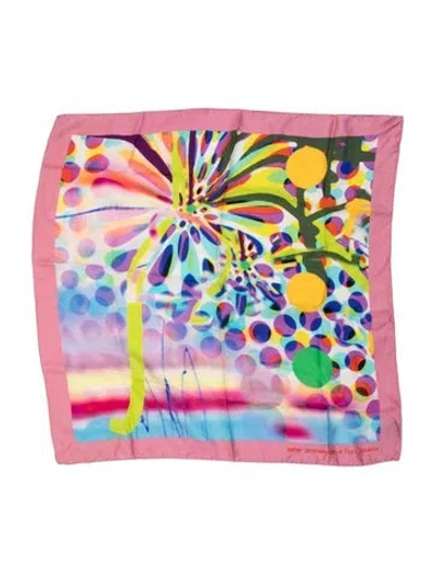 Pre-owned Tara Jarmon Silk Graphic Print Scarf In Pink