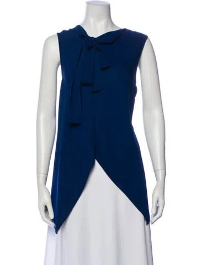 Pre-owned Tara Jarmon Tie Neck Sleeveless Blouse In Blue