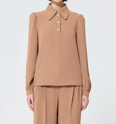 Tara Jarmon Tonio Long Sleeve Top In Noisette In Brown