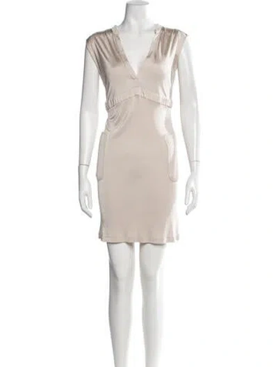 Pre-owned Tara Jarmon V-neck Mini Dress In Neutrals