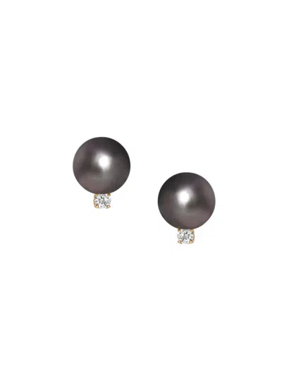 Tara Pearls Women's 14k Yellow Gold, 8-9mm Cultured Pearl & 0.10 Tcw Diamond Stud Earrings