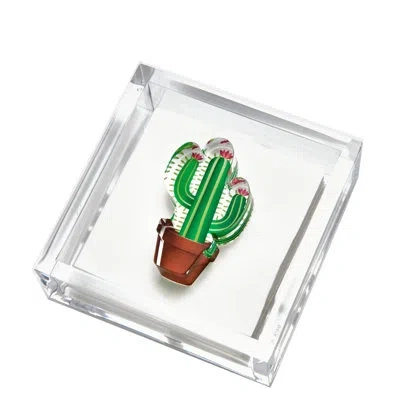 Tara Wilson Designs Acrylic Flat Napkin Holder In Clear,green,brown