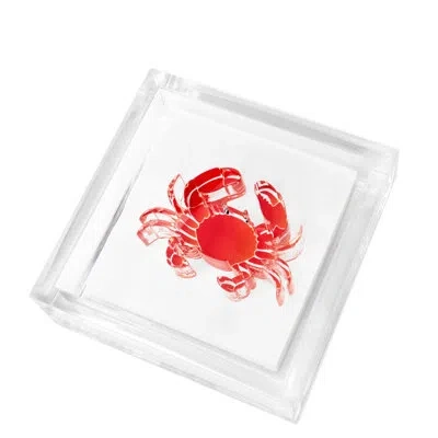 Tara Wilson Designs Acrylic Flat Napkin Holder In Clear,red