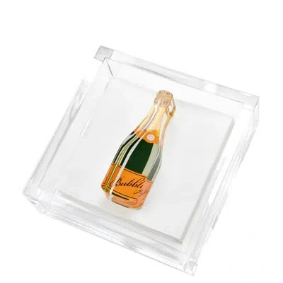 Tara Wilson Designs Acrylic Napkin Holder In Clear,orange,dark Green