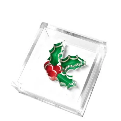 Tara Wilson Designs Holly Berries Cocktail Napkin Holder In Clear
