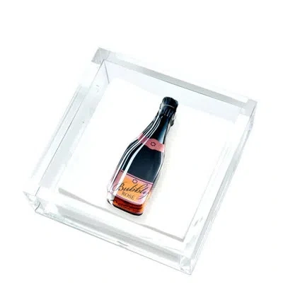 Tara Wilson Designs Pink Bubbly Cocktail Napkin Holder In Clear