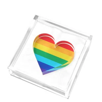 Tara Wilson Designs Rainbow Heart Cocktail Napkin Holder In Clear