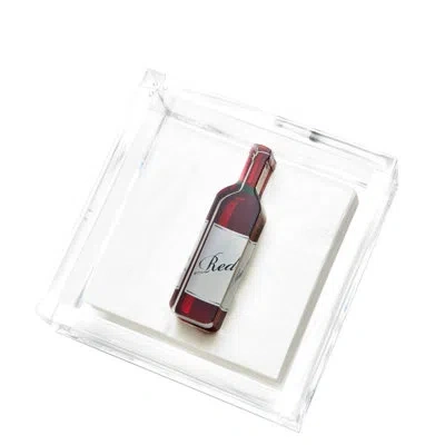 Tara Wilson Designs Red Wine Bottle Cocktail Napkin Holder In Clear