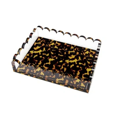 Tara Wilson Designs Tray Scallop Tortoise 7" X 9" In Brown;black