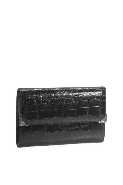 Tardini Genuine American Alligator Sterling Silver Embellished Wallet Black