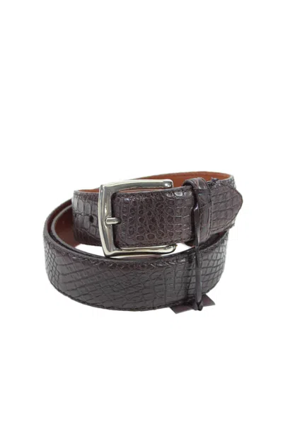 Tardini Mens Alligator Silver Toned Buckle Wrap Belt Dark Brown