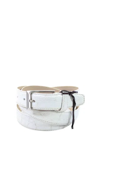 Tardini Mens Alligator Silver Toned Wrap Buckled Belt White