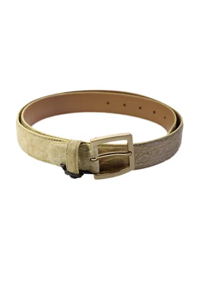 Tardini Mens American Alligator Gold-toned Frame Buckle Belt Beige In Brown