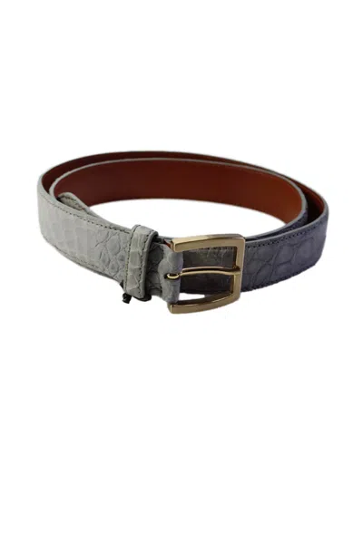 Tardini Mens American Alligator Gold-toned Frame Buckle Belt Gray In Grey