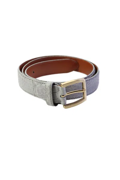 Tardini Mens American Alligator Gold-toned Frame Buckle Belt Gray In Grey