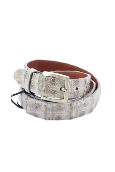 Tardini Mens American Alligator Gold Toned Wrap Buckle Belt Beige In White