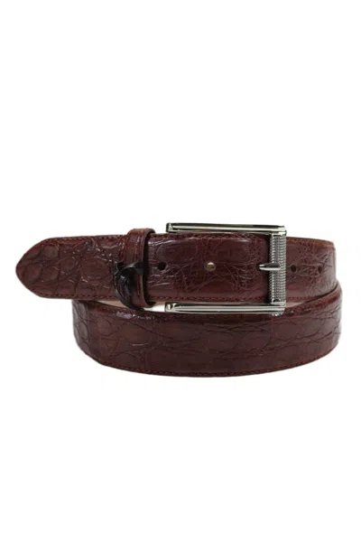 Tardini Mens American Alligator Silver Toned Buckle Belt Light Brown