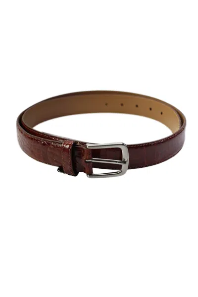 Tardini Mens American Alligator Silver-toned Frame Buckle Belt Brown