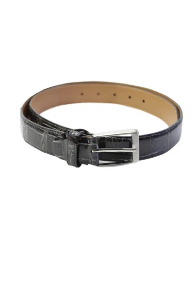 Tardini Mens American Alligator Silver-toned Frame Buckle Belt Dark Gray In Grey