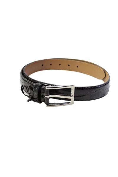 Tardini Mens American Alligator Silver-toned Frame Buckle Belt Dark Gray In Grey