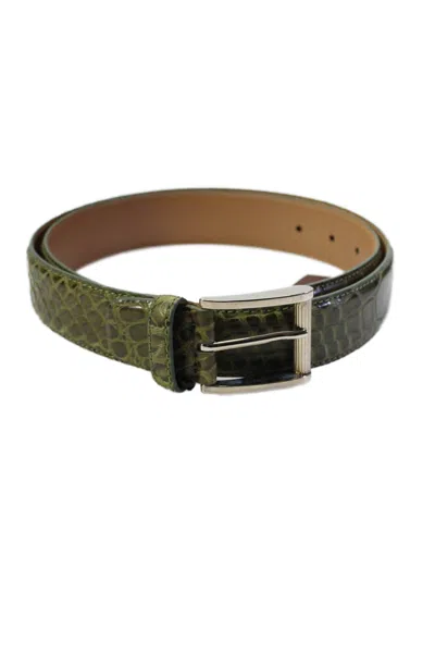 Tardini Mens American Alligator Silver-toned Frame Buckle Belt Green
