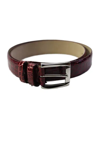 Tardini Mens American Alligator Silver-toned Frame Buckle Belt Red