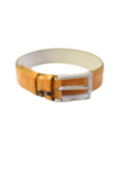 Tardini Mens American Alligator Silver-toned Frame Buckle Belt Tan In Beige