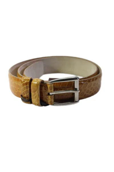 Tardini Mens American Alligator Silver-toned Frame Buckle Belt Tan In Beige