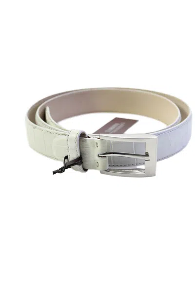 Tardini Mens American Alligator Silver-toned Frame Buckle Belt White In Beige